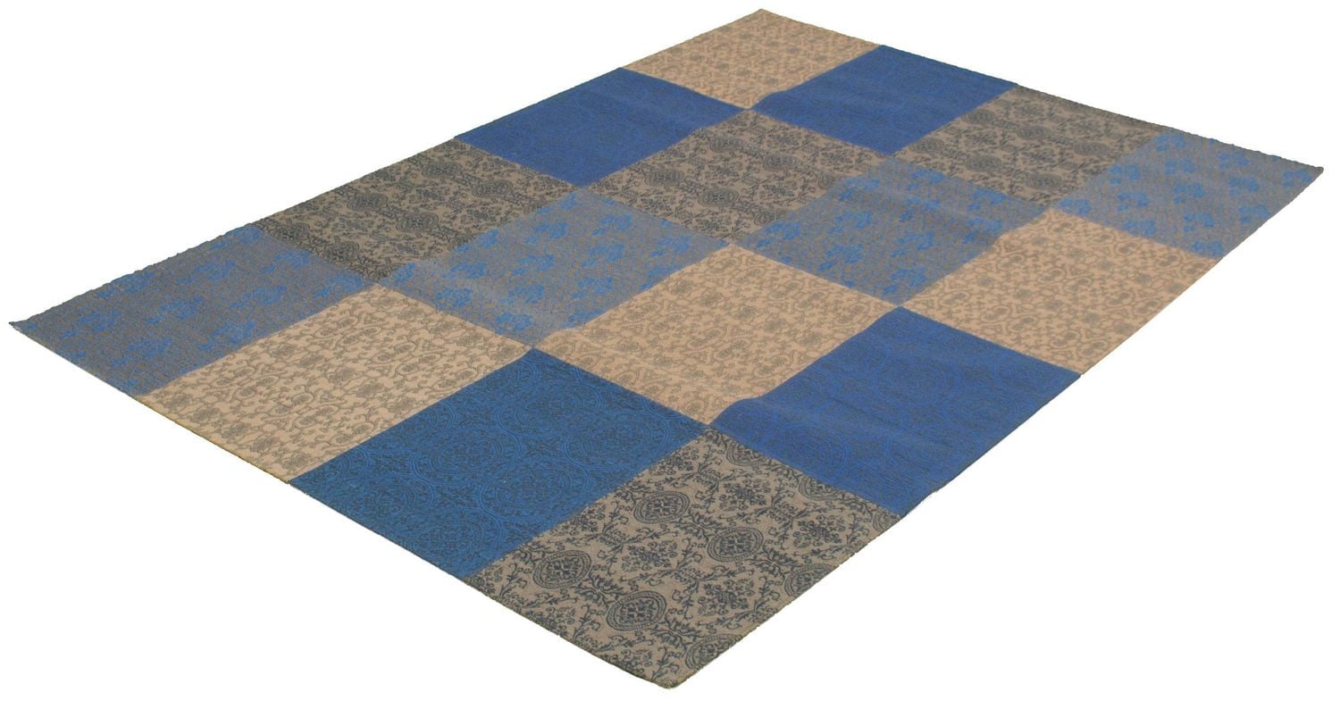 ECARPETGALLERY 6'8" x 9'9" Transitional Collage Handmade Area Rug for Living Room, Dining Room and Bedroom in Blue