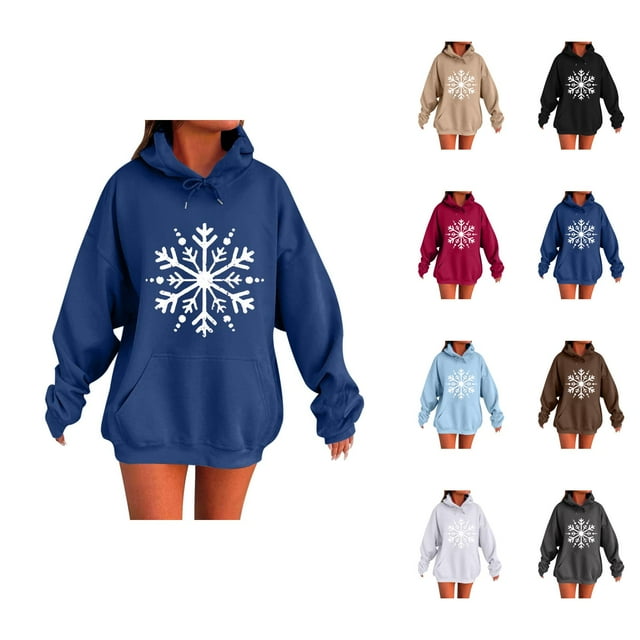 Chandails à Capuchon de Noël pour Femmes 2025 à Manches Longues avec Graphique de Flocon de Neige, Chandail à Capuche avec Poches, Hauts à Enfiler