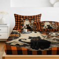 thumbnail image 6 of Twin Sze Fitted Sheet Set - Funny Ghost Halloween 2 Piece Bedding Sets 16" Deep Pocket Fitted Sheet with 1 Pillowcase, Black Cats Skull Orange Plaid Brushed Microfiber Hotel Luxury Bed Sheets, 6 of 9