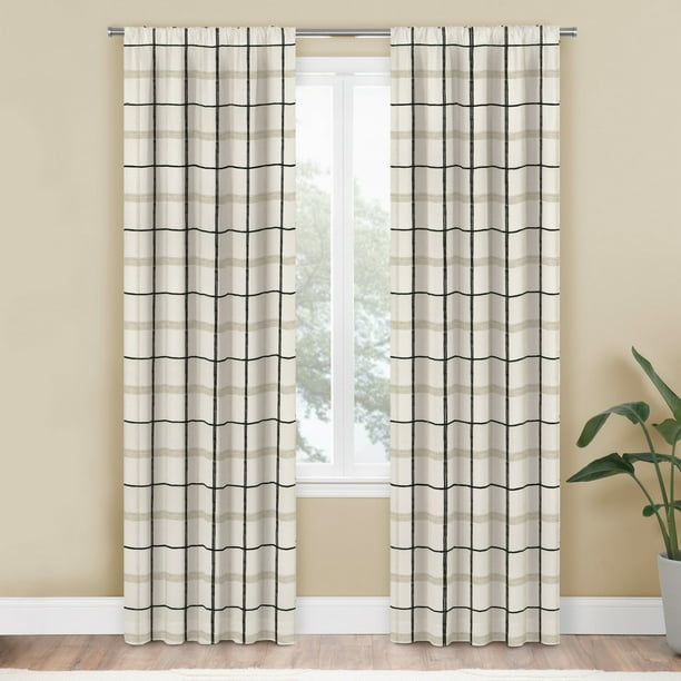 Mainstays Farmhouse Plaid Light Filtering Rod Pocket Panel Pair Set Of 2 Beige 76 X 84 Walmart Com