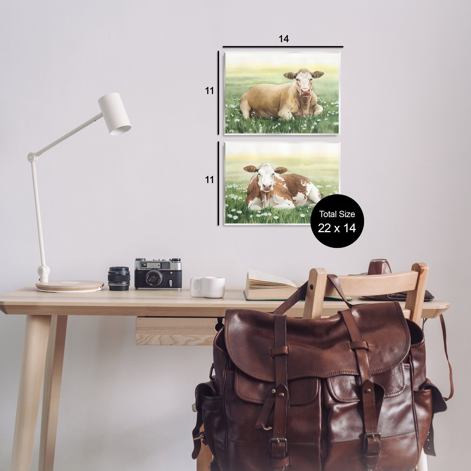 Stupell Industries Cows Resting in Flower Field Animals Painting Unframed Art Print Wall Art, 14 x 11, Set of 2