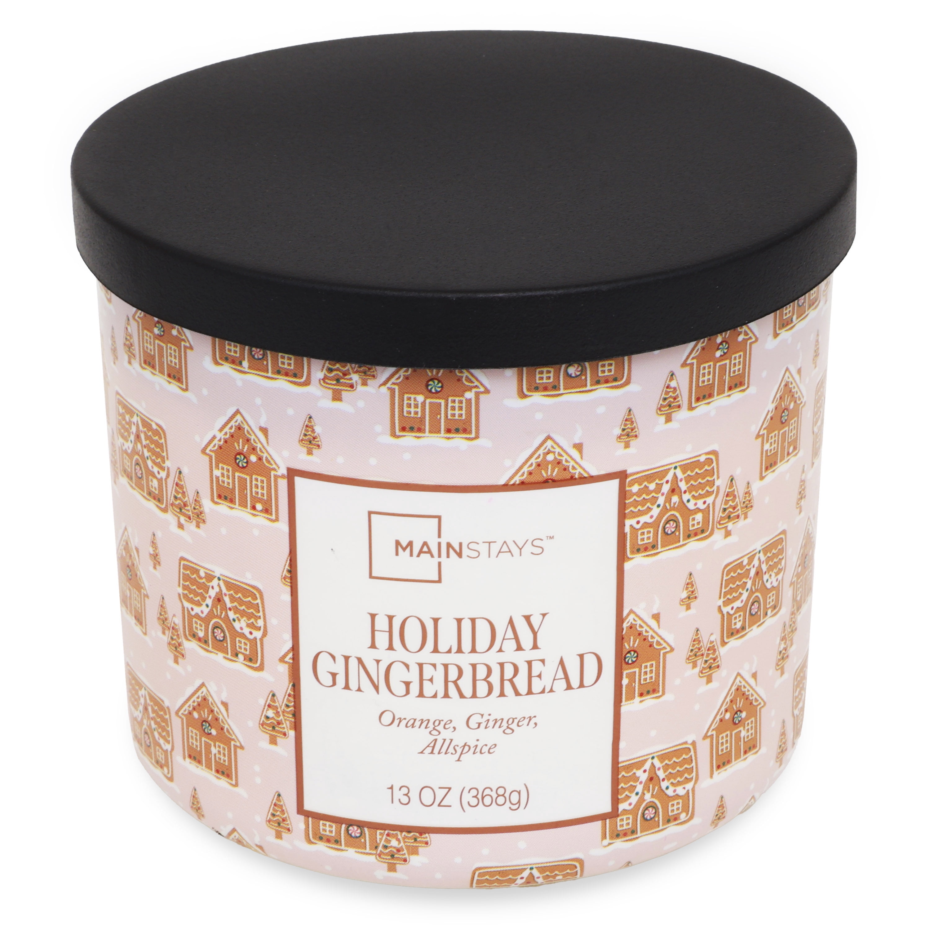 Mainstays 3-Wick Holiday Gingerbread Scented Candle with a Gingerbread House Scene Wrap, 13-Ounce