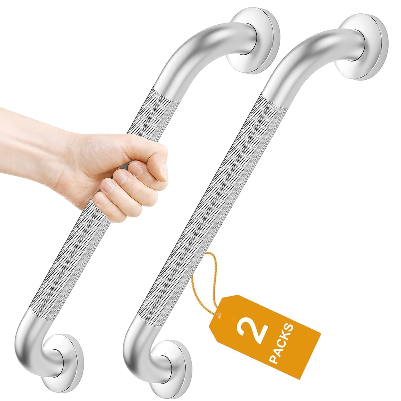 2 Pack Shower Grab Bar, 16 Inch Stainless Steel Bathroom Grab Bar with Anti-Slip Knurled Grip, Shower Handle Bath Handle, Safety Bars for Shower Chair Bench, Senior, Elderly, Handicap