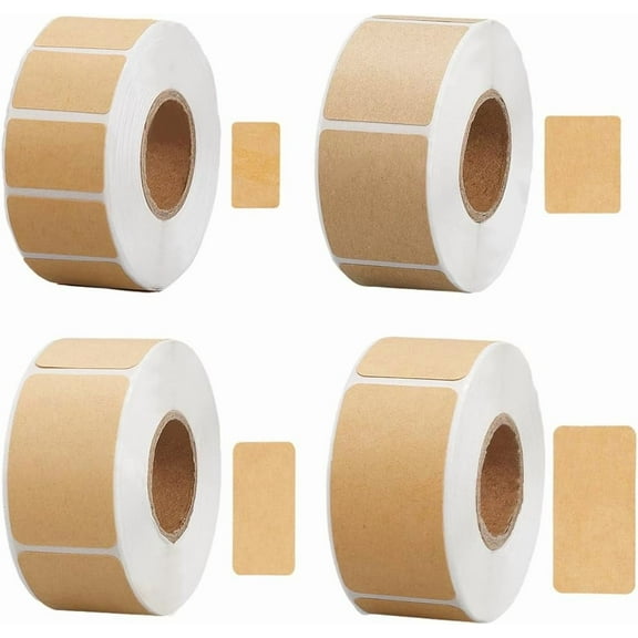 4 Rolls 4 Sizes Brown Kraft Sticker Labels Paper 15~50x25mm Rectangular Blank Stickers Labels Self-Adhesive Handmade Gift Tags