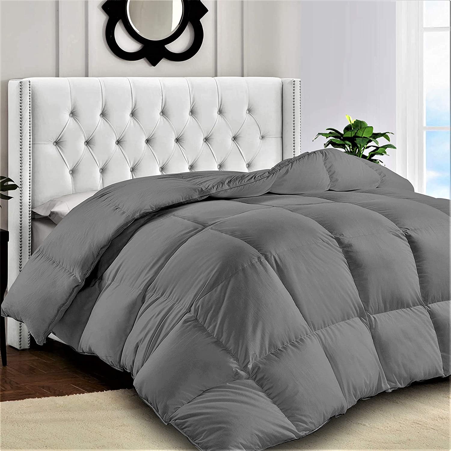 Hisouler Down Alternative Comforter Twin All Season Soft Quilted Reversible Duvet Insert with 8 Corner Tabs 300GSM Plush Microfiber Fill Fluffy Grey/White Stripe 64x88 inches