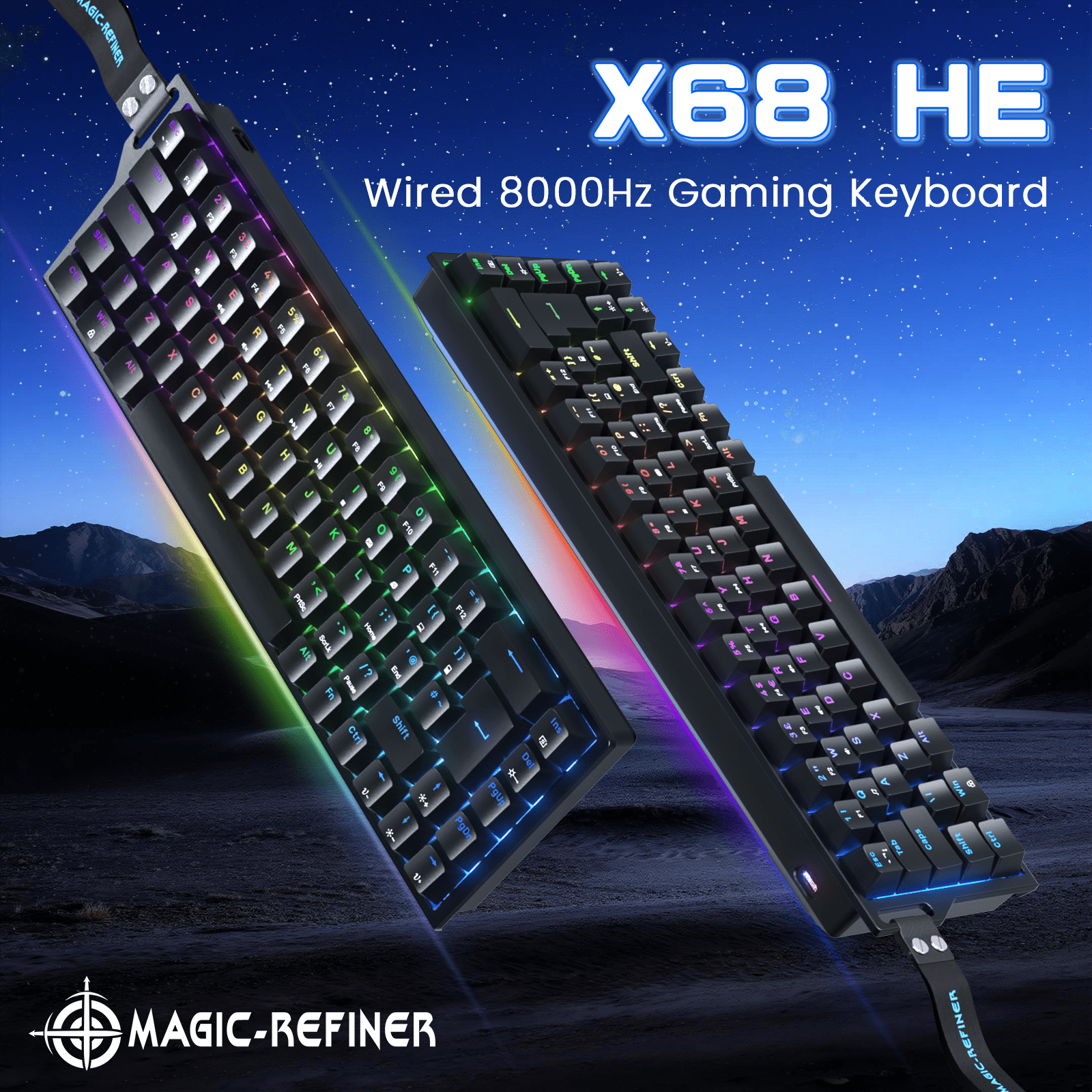 MAGIC-REFINER X68 HE Wired 60% Hall Effect Rapid Trigger Mechanical RGB Gaming Keyboard with 8K Polling,0.04mm RT Accuracy,Magnetic Switch,Adjustable Actuation,Snap Tap for PC Mac Esport Gamer(Black)