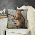 thumbnail image 2 of YINGXI Funny Cat Farmhouse Décor The Cat on a Horse Decorative Throw Pillow Cover Cotton Linen Sofa Couch 20x20in, 2 of 5