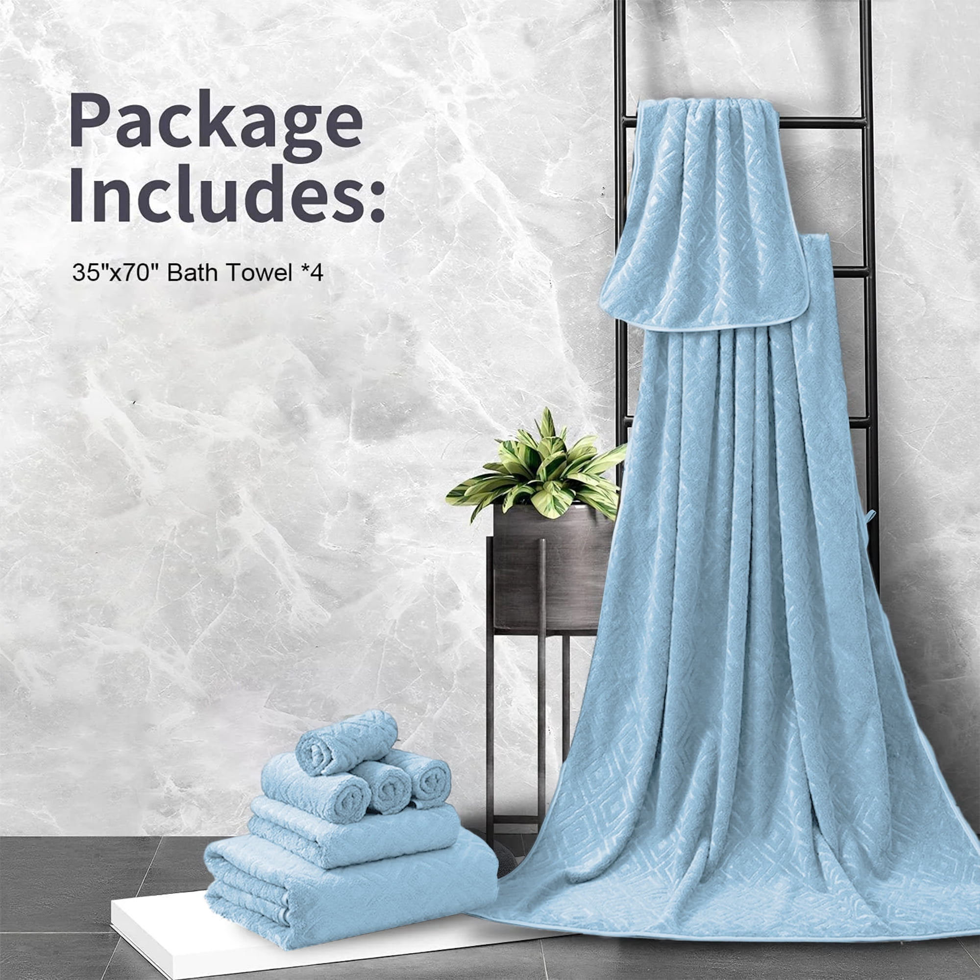 Jessy Home 4 Pack Bath Towels Blue Oversized Bath Sheet 35"x70"-600 GSM Soft Extra Large Bath Towel Set