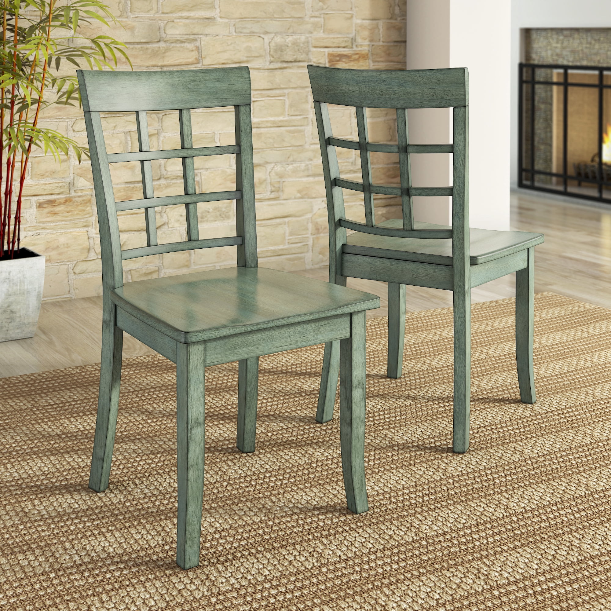Lexington 6-Piece Dining Set with 60 Dining Table, Bench and 4 Window Back Chairs, Antique Sage