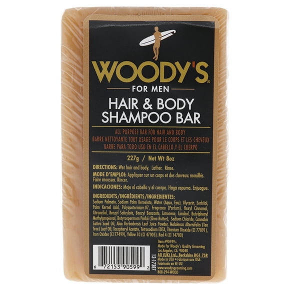 Barre de Shampooing pour Cheveux et Corps Woodys pour Homme - 8 oz Shampooing