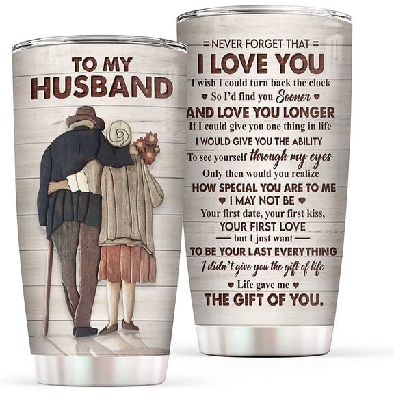 Gifts for Husband - Husband Gifts from Wife - I Love You Gifts for Him for Anniversary, Husband Birthday Gift, Husband Christmas Gifts - Husband Wood 20oz Stainless Steel Tumbler