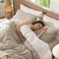 thumbnail image 5 of MooMee Pillowcases 100% Washed Cotton Linen Like Textured Envelope Closure Set of 2 (Tannish Linen Grey, Standard), 5 of 5