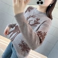 thumbnail image 4 of Suéter de punto de cuello alto medio marrón de felpa de ciervo navideño elegante con temperamento para mujer primavera otoño nuevo 2024 Top suelto informal, 4 of 4