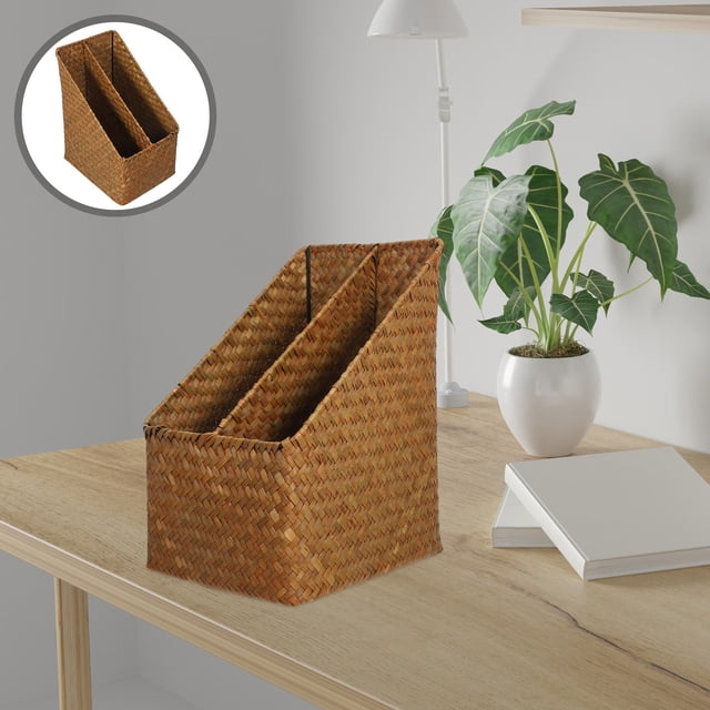 WEUVEB Organizador De Escritorio Para Oficina Y Hogar En Material Resistente Color Marrón Claro Y Natural