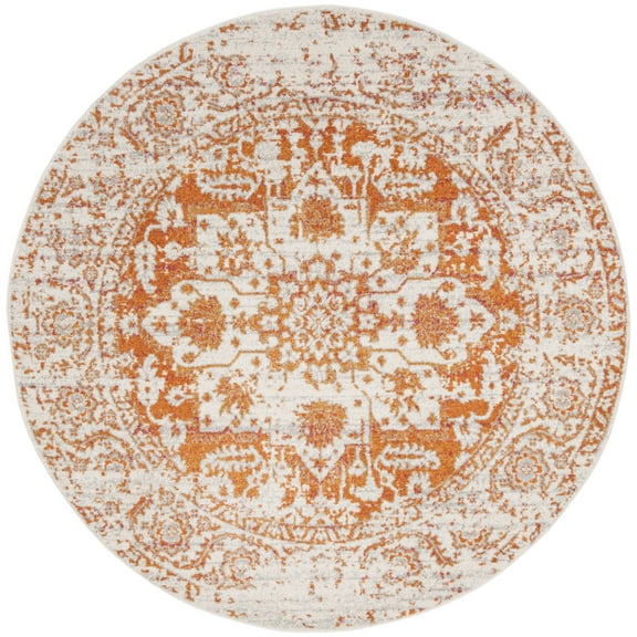 SAFAVIEH Madison Katina Traditional Oriental Area Rug, Orange/Ivory, 8' x 8' Round