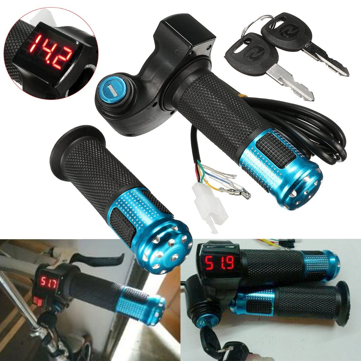 5x E-Bike Scooter Throttle Grip 24 36 48 60v Handlebar LED Digital Meter 3Speed 
