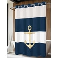 thumbnail image 4 of Yellow Anchor Nautical No Hook Shower Curtain Waterproof, Bathroom Curtains with Snap in Liners and See Through Top Window, Navy Blue White Striped Hotel Style Bathtub Curtains Shower 48"Wx72"L, 4 of 8