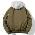 thumbnail image 4 of VSSSJ Men's Fashion Bomber Coat with Hooded Loose Fit Long Sleeve Solid Color Zip Up Jacket Casual Winter Warm Comfortable Assault Coats Khaki L, 4 of 7