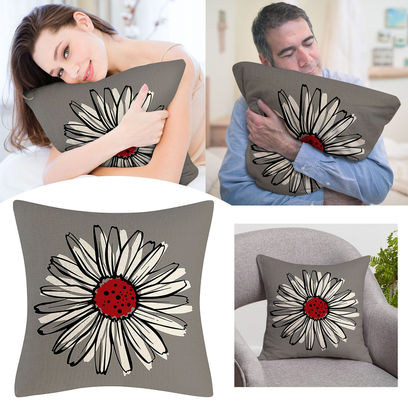 PhoneSoap Red Pillowcase Modern Daisy Pillowcase Decorative Outdoor