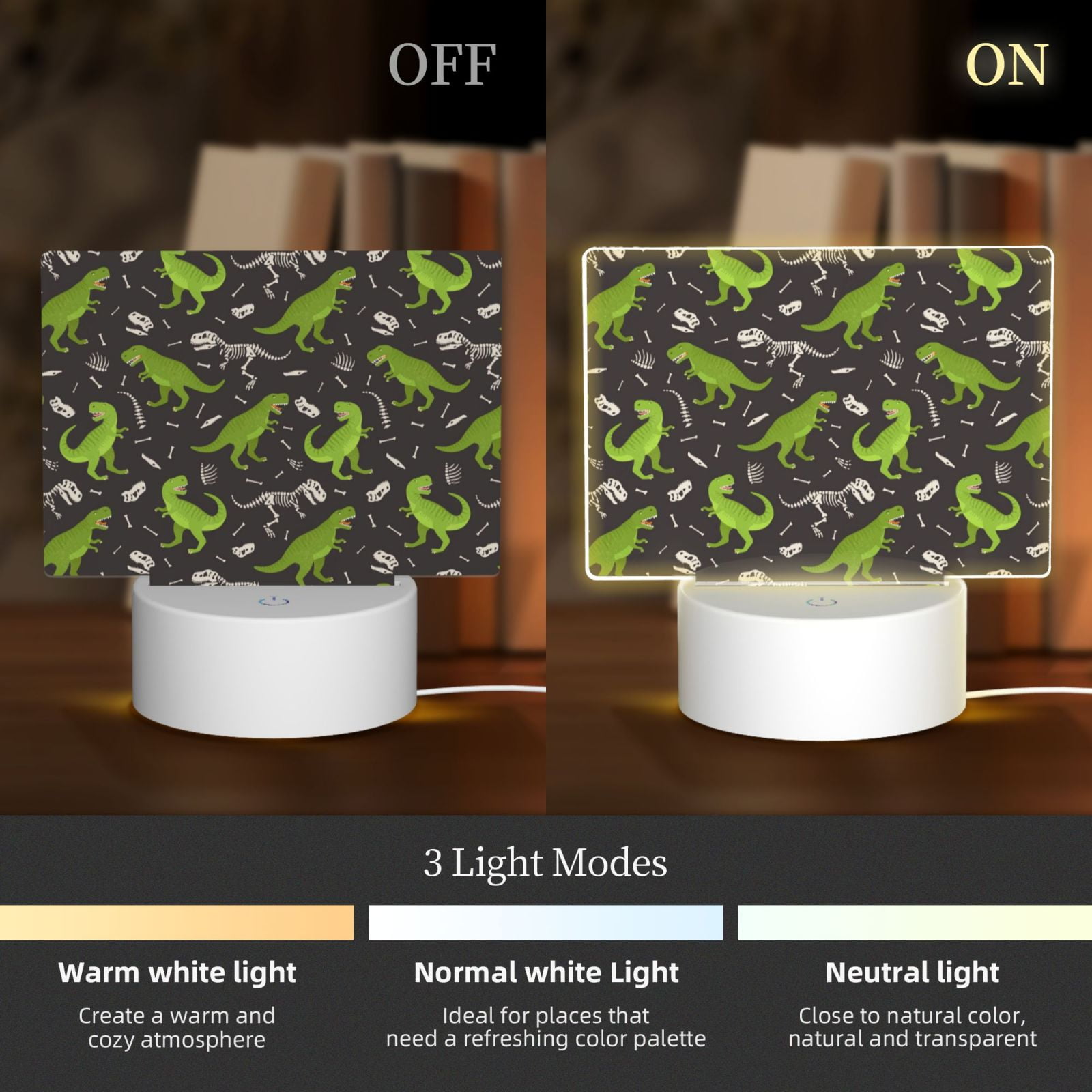 Kdxio Dinosaur Skeleton Rectangular Acrylic Night Light Acrylic Sleep Night Light Friend Gifts for Birthday Gifts for Women Teens Boys Girls