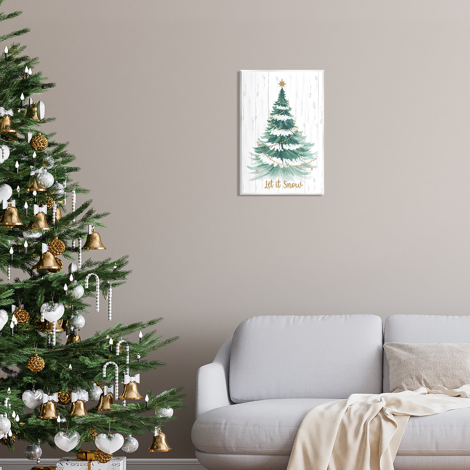 Stupell Industries Let it Snow Rustic Tree Holiday Painting Unframed Art Print Wall Art, 13 x 19