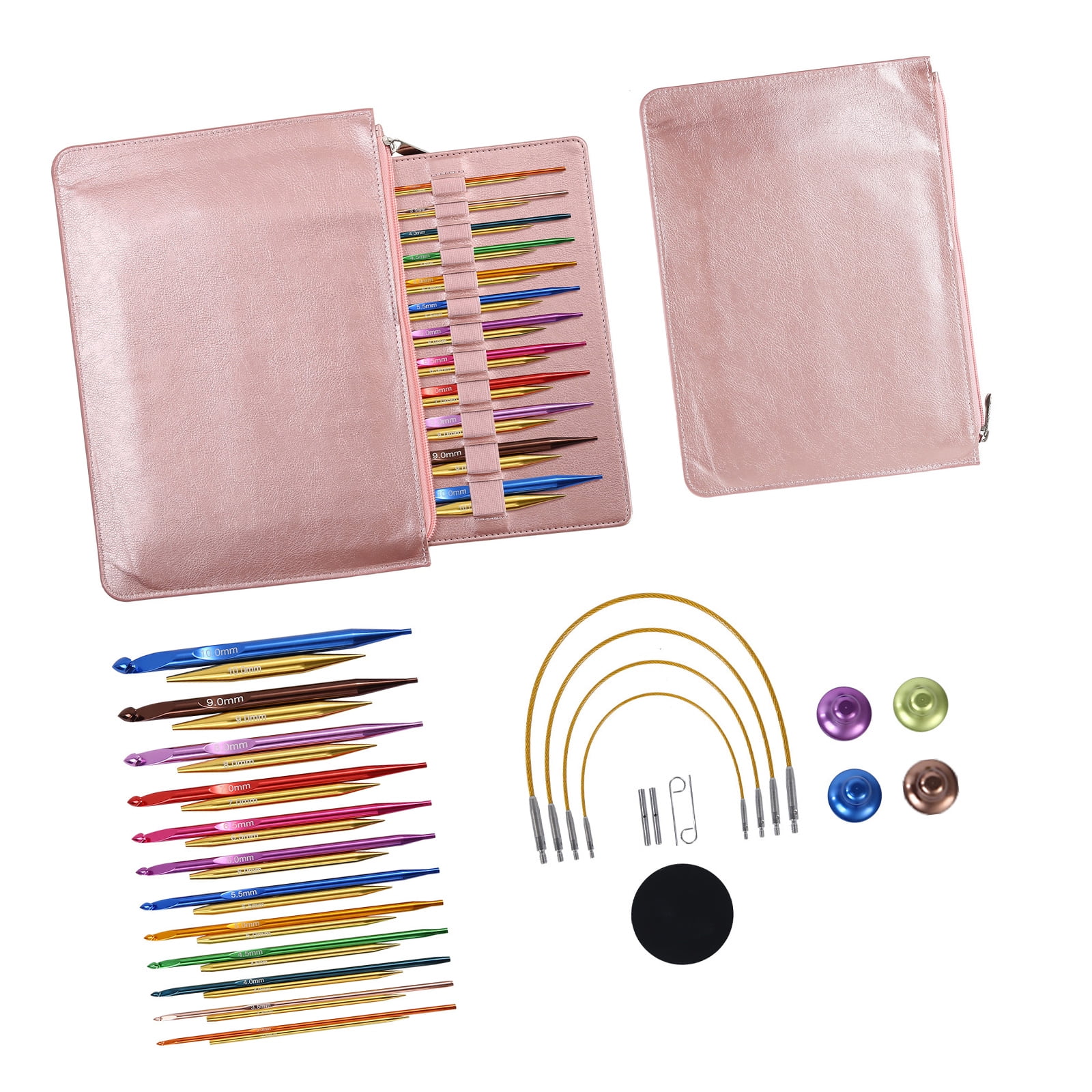 12Pairs Aluminum Alloy Tunisian Crochet Hook Set with Circular Needle 3.0mm-10mm and Case for Weaving Projects