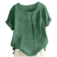 thumbnail image 7 of Conairie Women Linen Shirts Solid Short Sleeve Regular Fit Crew Neck Button Shirt Comfortable Soft Basic Work Tee Vacation Clothes Mint Green M, 7 of 7