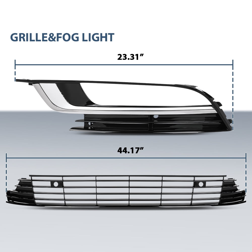 Front Bumper Grille Fog Lights Assembly Set Pair Fit For 2013-2017 Volkswagen CC