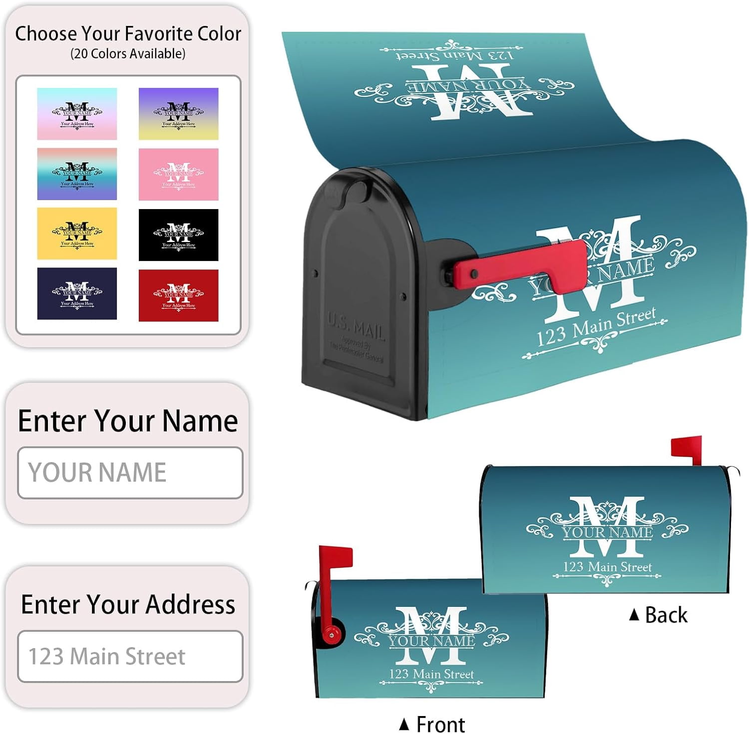 Custom Mailbox Covers Magnetic Add Photo Logo Family Name House Address Text Customized Mailbox Post Cover Double-Sided Printing Waterproof for Festival Holiday Outdoor Decor Garden Yard