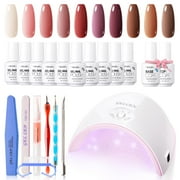 Gellen Jelly Gel Nail Polish Kit with UV Light Starter Kit, 10 Colors Transparent Amber Jelly Gel Polish 36W Nail Dryer&Base Top Coat, All-In-One Manicure Gift Set, Salon/Home DIY Nail Art Tools