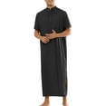 thumbnail image 2 of INSPIRE CHIC Nightshirts for Men's Short Sleeves Stand Collar Comfy Nightgown Sleepwear M Black, 2 of 5