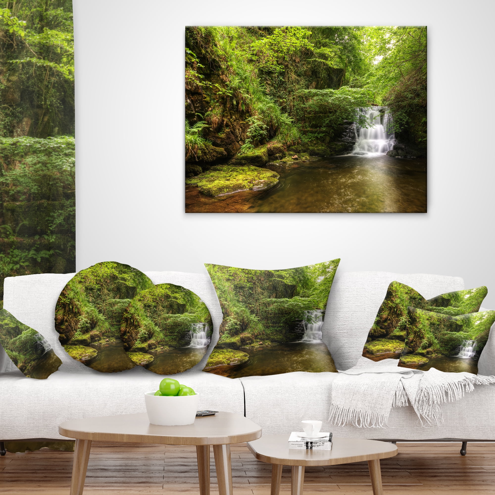 Designart Water Flowing over Rocks - Landscape Photography Throw Pillow - 12x20