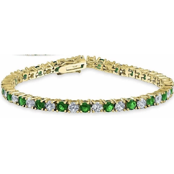 Beautiful 4MM 9Ct Round Cut Simulated Green Emerald & Diamond Emerald Wedding Tennis Bracelet 14K Yellow Gold Plated 925 Silver 7"
