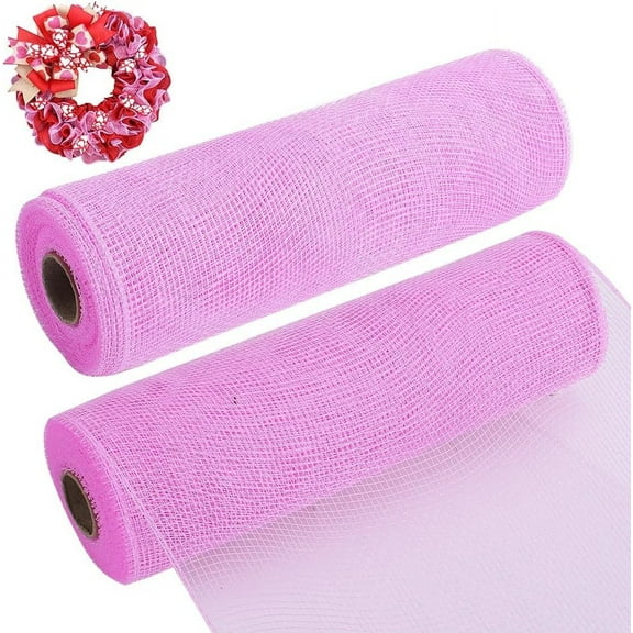 2 Rolls Deco Mesh Ribbon 10 Inch x 10 Yards Pink Plastic Decorative Mesh Ribbon Roll Wreath Making Supplies for Front Door Wreath Swags Wedding Christmas Tree Halloween Party Decorating DIY