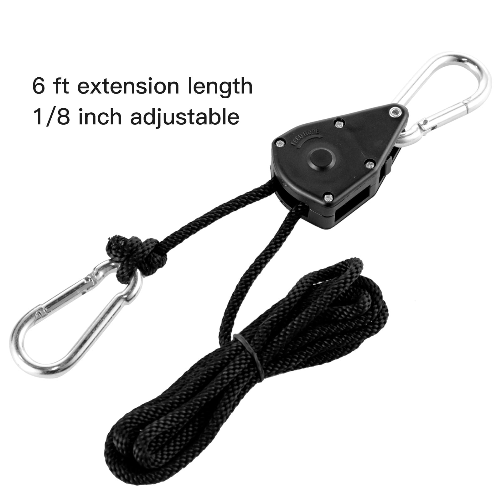 VEVOR Grow Light Hanger Adjustable Rope Clip Ratchets 2-Pair 1/8 Inch 6-Feet 