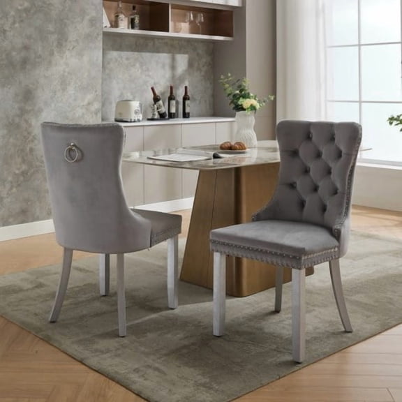 Nmkwnr Pack of 2 Velvet Armless Dining Chair with Wood Legs, Upholstered Side Chair for Living Room, Dining Room, Light Gray