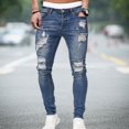 thumbnail image 1 of Pantalones vaqueros elásticos rasgados ajustados con bordado de motorista para hombre Tan Jianjun unisex, 1 of 2