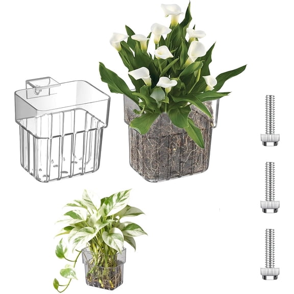 3Pcs Clear Hanging Aquarium Plant Basket, Adjustable Clamp Hydroponic Planter for Fish Tank Decor