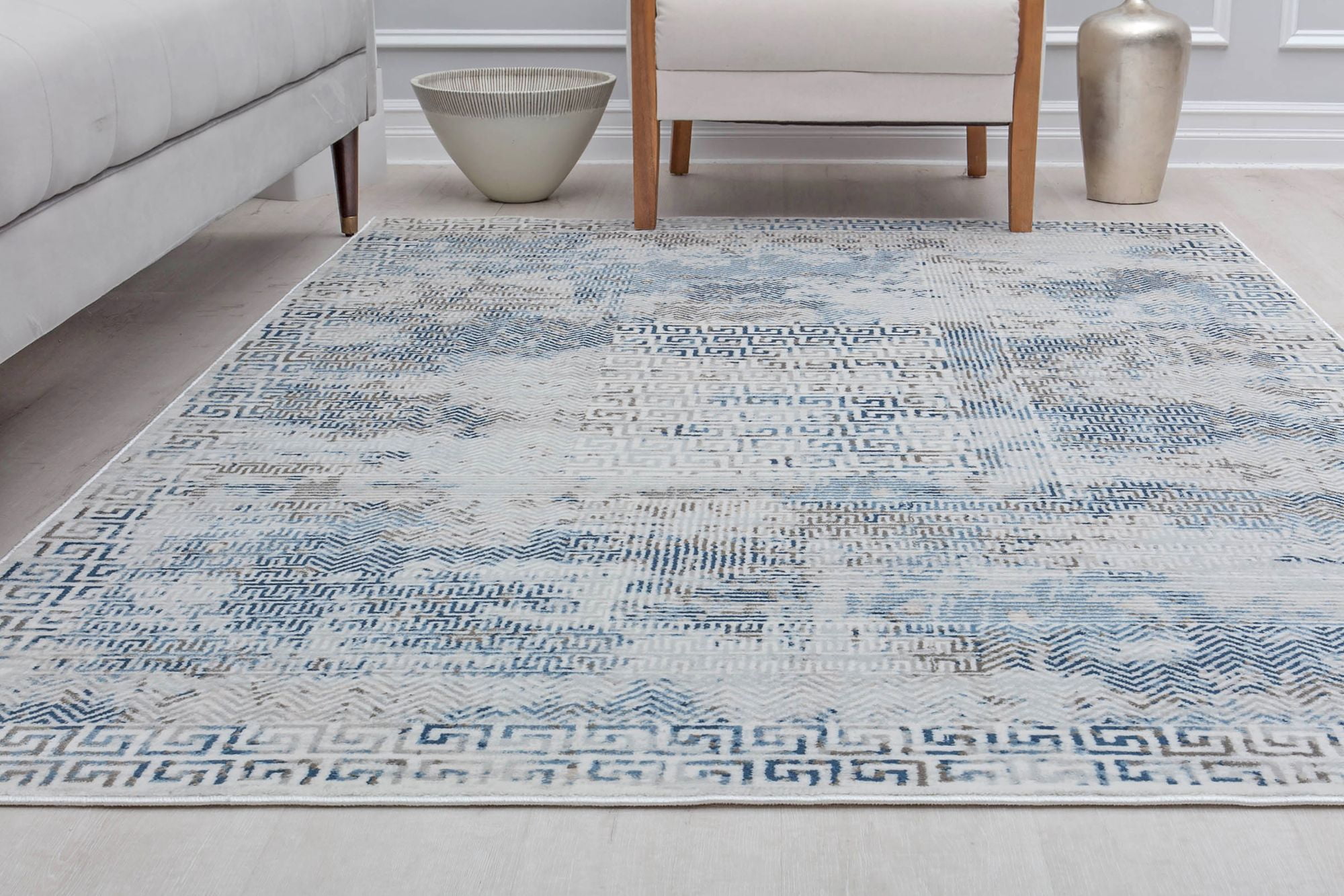 Rugs America Silas SM50A Mediterranean Breeze Abstract Vintage Blue Area Rug, 2'6" x 8'