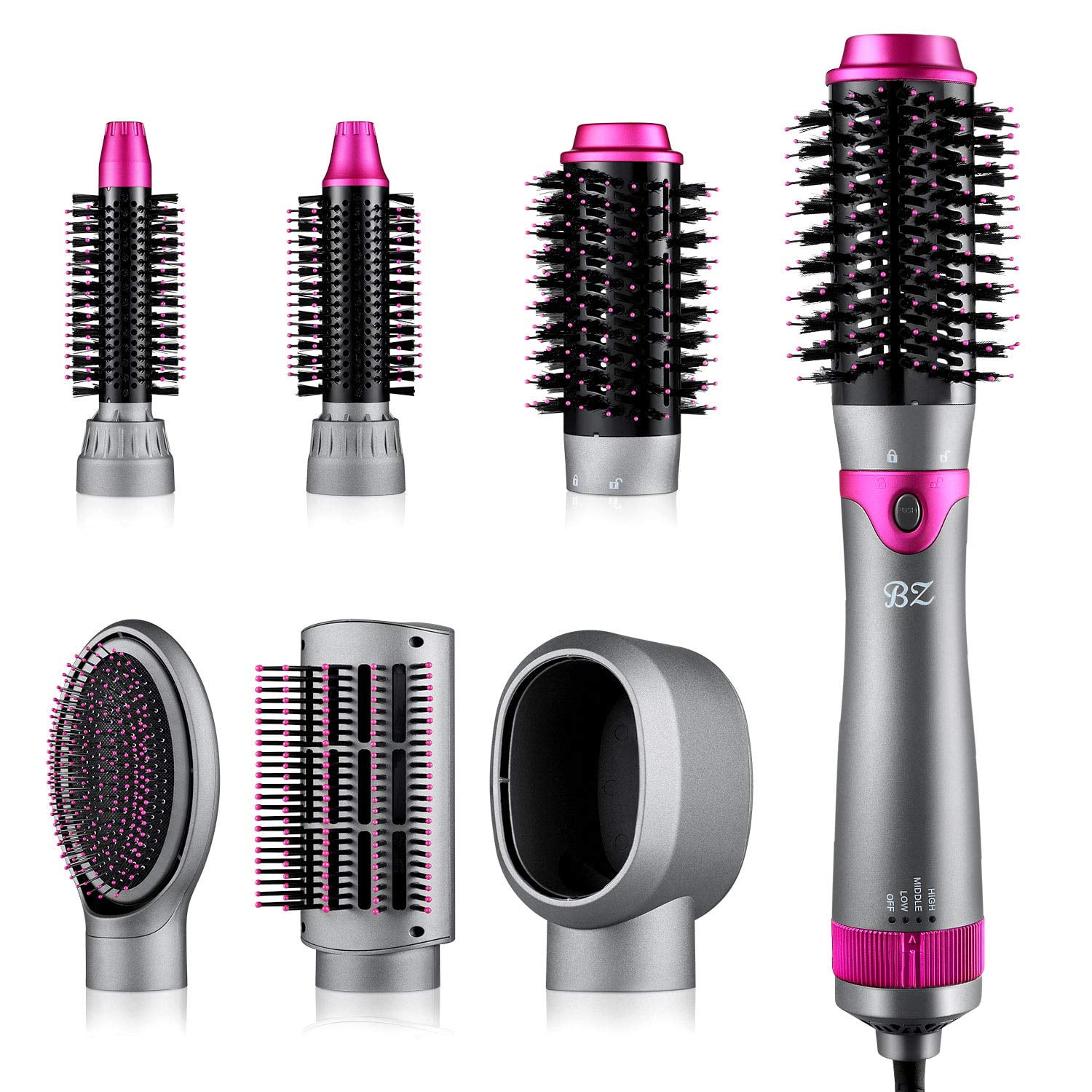 6 in 1 Hair Dryer Brush and Volumizer, Detachable Hair Dryer Styler, One-Step  Hot Air Brush for Straightening Curling Drying Combing Scalp Massage  Styling 