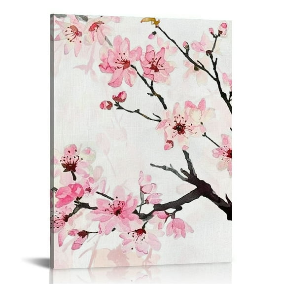 Pratyus Flowers Branch Pink Canvas Wall Decor for Home Bathroom Bedroom Office, Elegant Canvas Prints Wall Art 12x16in