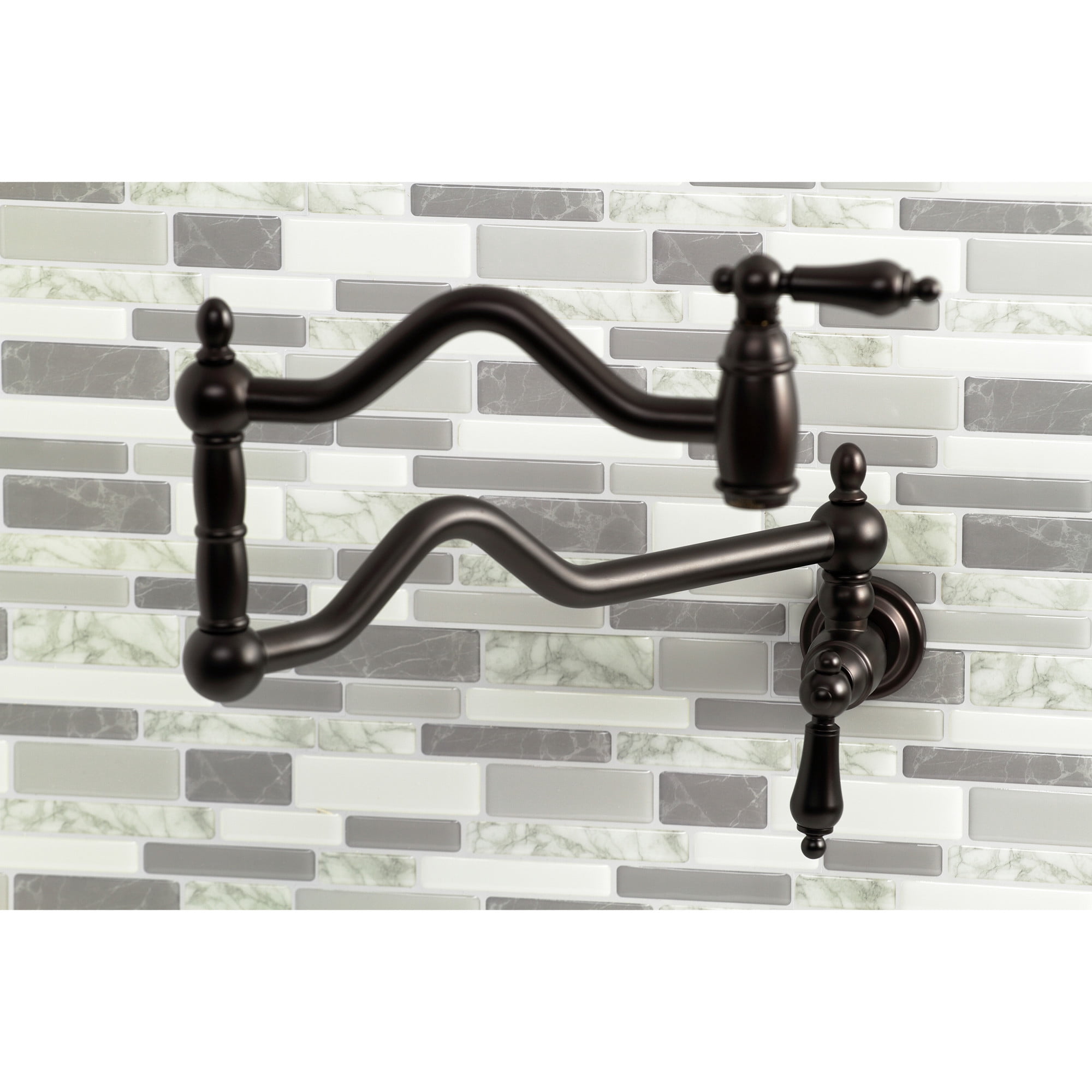 Kingston Brass KS2105AL Heritage Two-Handle 1-Hole Wall Mount Pot Filler Faucet in Oil Rubbed Bronze