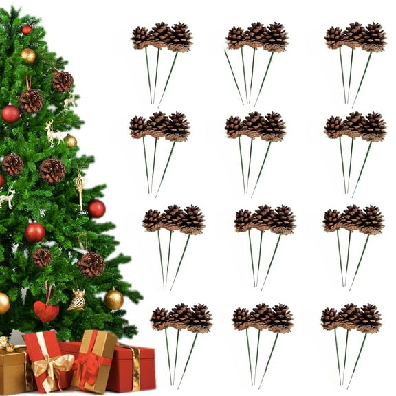 30Pcs Christmas Natural Pine Cones, 3 Assorted Sizes Rustic Natural Pine Cone for Craft, Pinecones with Wired Pick Pinecones Ornaments for Christmas Tree Decoration Thanksgiving Fall Home Decor