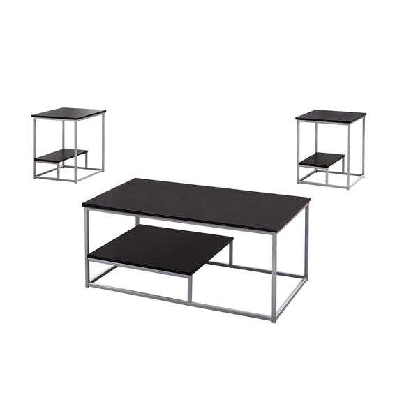 Table Set - 3Pcs Set, Cappuccino, Silver Metal
