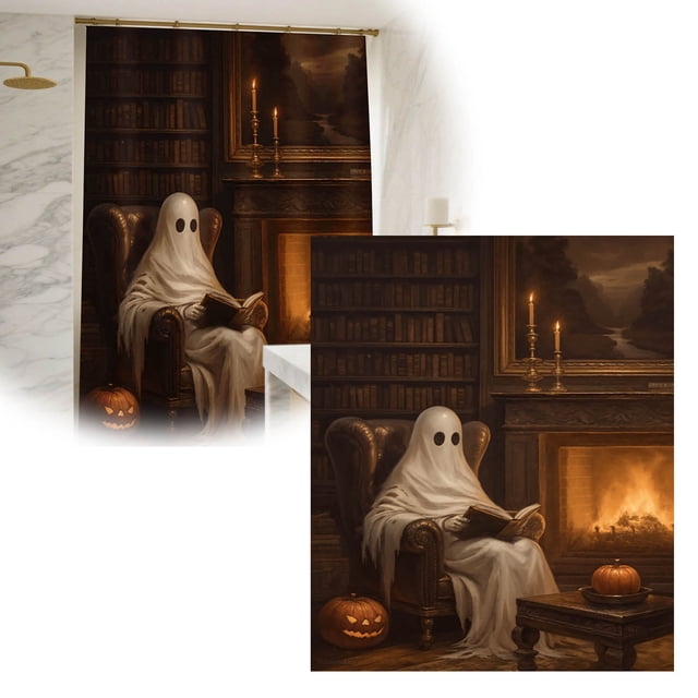 Fabric Shower Curtain Liner Polyester Reinforced Rustproof Halloween Design Water Resistant Machine Washable for Bathroom Tub Enclosure