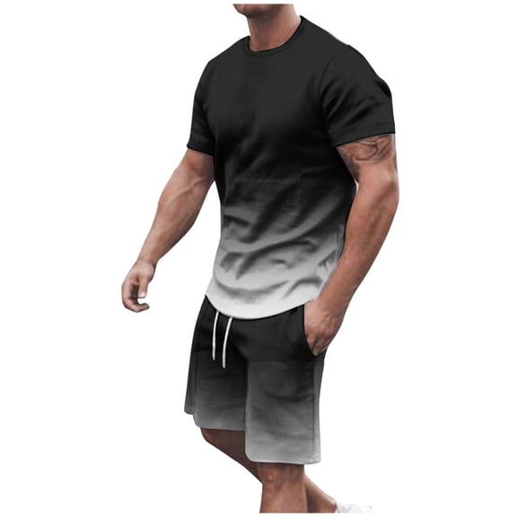 Cavosen Mens Suits 2PC Big and Tall Short Sleeve Crewneck Shirt Shorts Print Lightweight Matching Sets