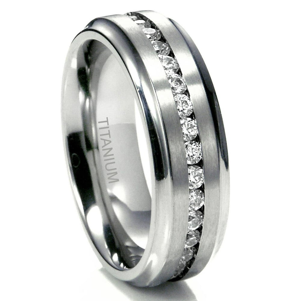 Andrea Jewelers - Sz 10.0 Men's 7MM Eternity Titanium Ring Wedding Band ...