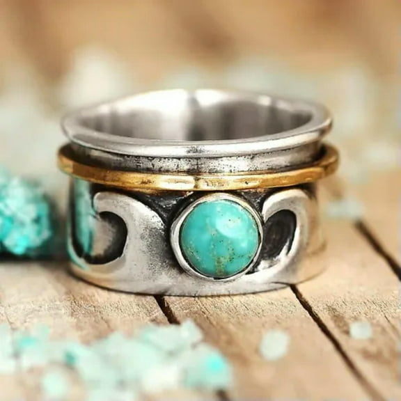 EOEMY Vintage 925 Silver Turquoise Rings Women Wedding Party Jewelry Ring Gift Sz 6-10-6-#9
