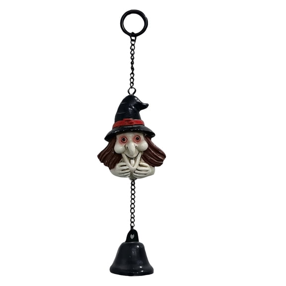 lhwanj Halloween Resin Bell Ornament Set with Pumpkin Skeleton Ghost Black Cat Designs for Spooky Home Door Window Decor
