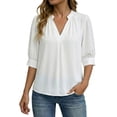thumbnail image 2 of Womens Tops Short Sleeve V-Neck Button Summer Pullover Solid T-Shirt White XXL, 2 of 6